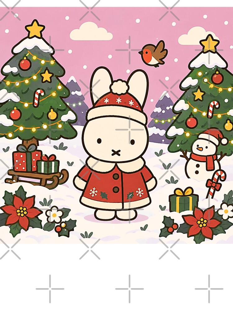 Cute Christmas Rabbit Pink Winter Wonderland by Cozy Moss Studio