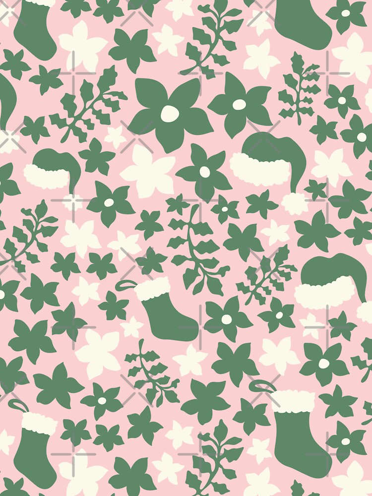 Green and Pink Boho Christmas Cabincore Floral Pattern by blomastudios