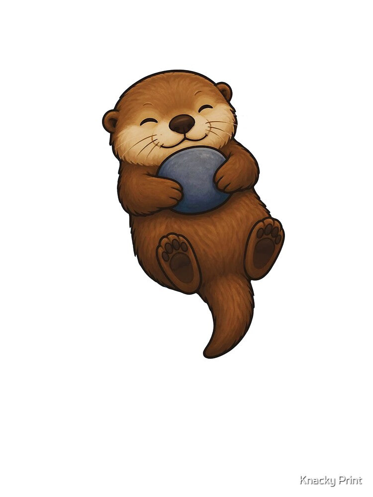 Cute Sea Otter Floating with Rock - Kawaii Ocean Animal Art by Knacky Print