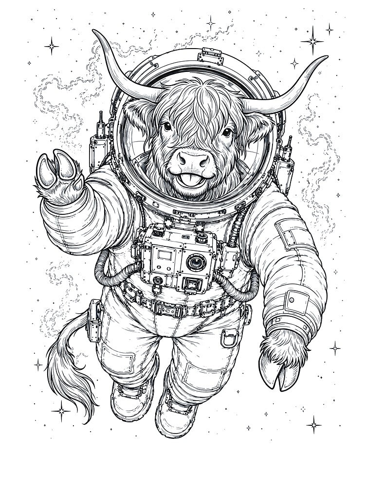 Vintage Highland Cow Astronaut Animal Lover by TerryConnells