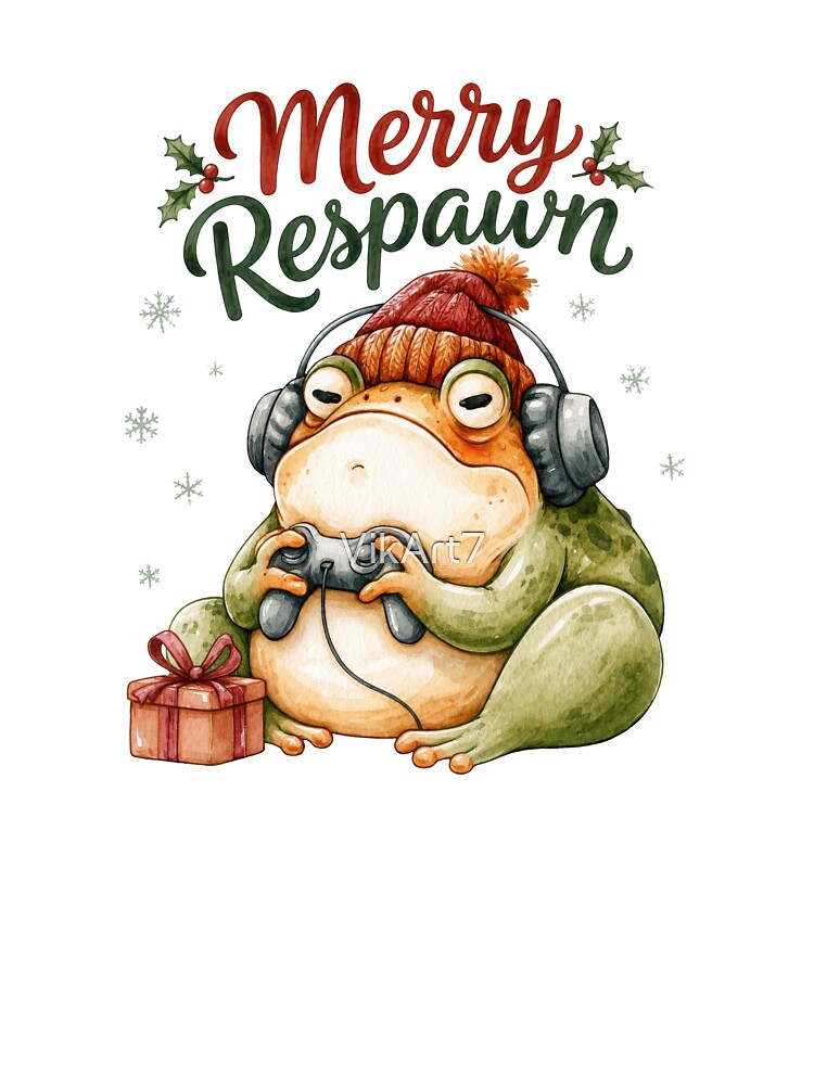 Christmas Frog Gamer Holiday Gaming  Merry Respawn by VikArt7