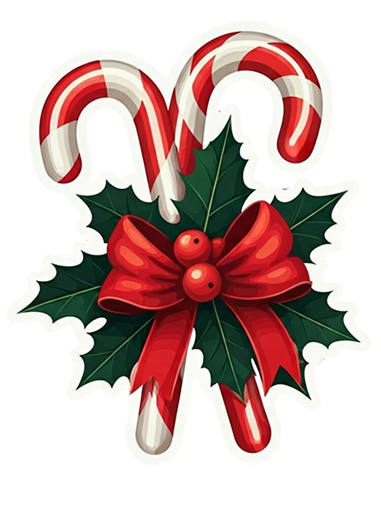Christmas Candy Cane with Red Bow and Holly by PixelVibe782
