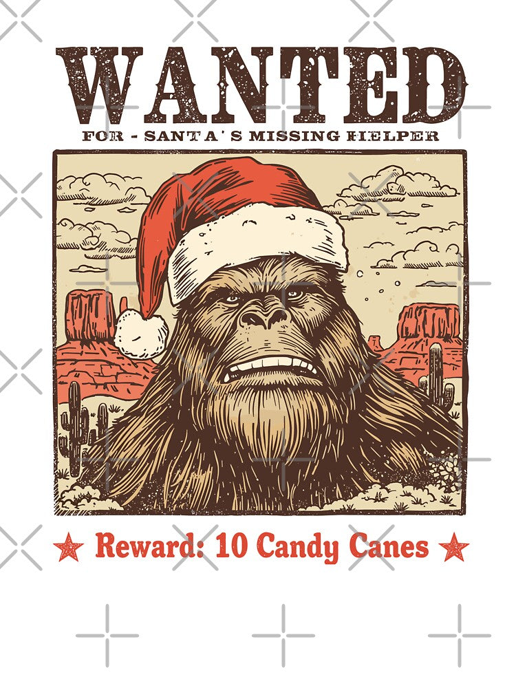 Vintage Wanted Bigfoot Santa Hat Funny Western Christmas Sasquatch Holiday by JessArty ⭐⭐⭐⭐⭐