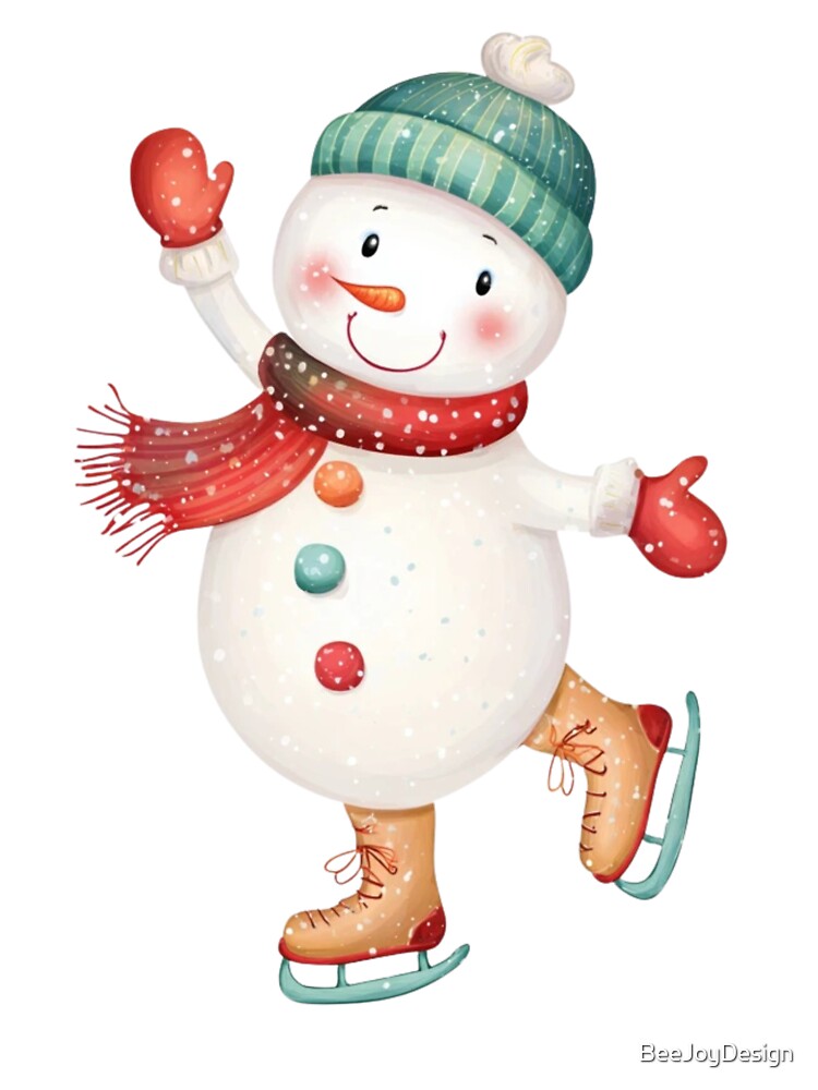 Ice Skating Snowman – Cute & Whimsical Winter Design by BeeJoyDesign