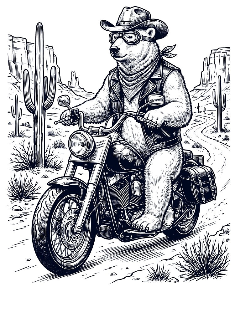 Vintage Polar Bear Riding Motorbike Moto Western Cowboy Animal Lover by DoodleTortle