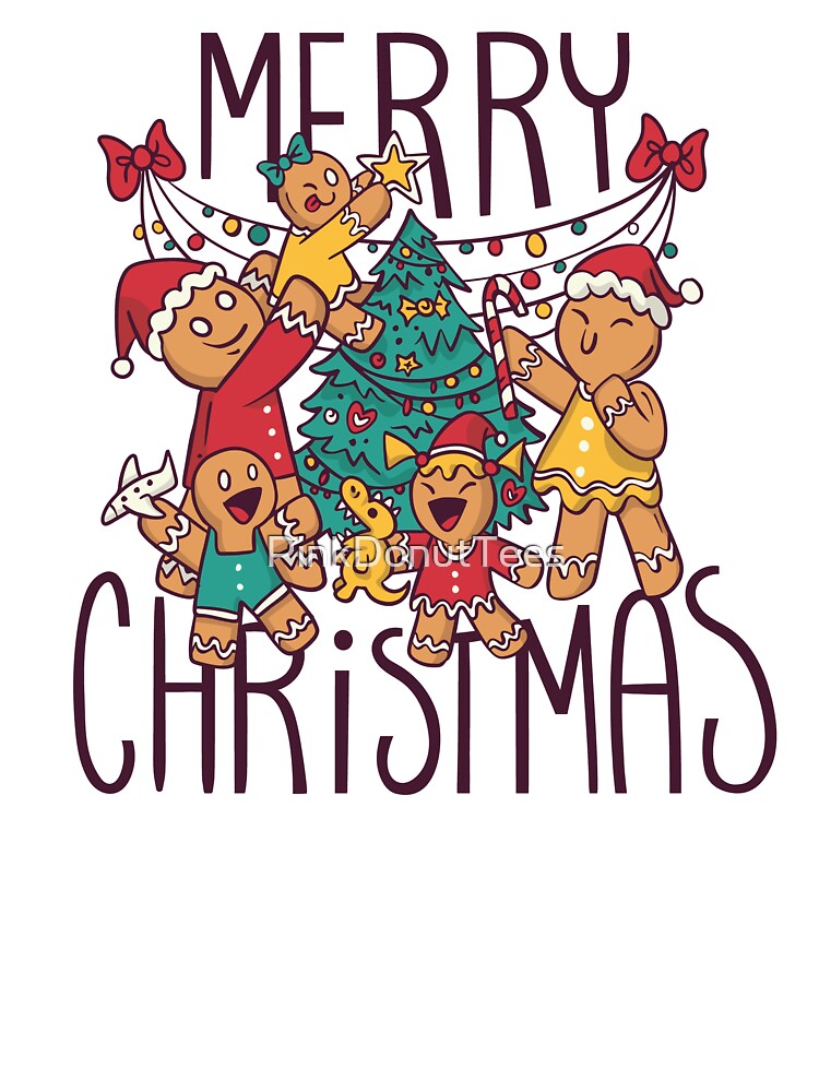 Cute Gingerbread Family Decorating Christmas Tree by PinkDonutTees