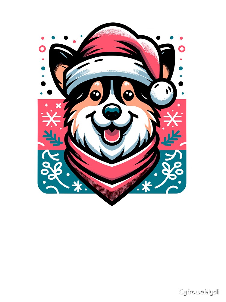 Cute Christmas Dog in Santa Hat Gift for Dog Lovers by CyfroweMysli