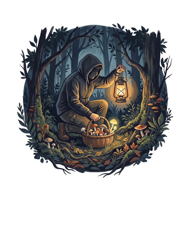 Night Forager with Lantern in the Forest by gladymar2015