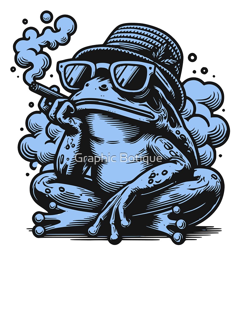 Cool Frog Smoking Cigar | Chill Frog Art, Retro Streetwear Frog Design, Relaxed Frog with Sunglasses, Hipster Animal Illustration by Graphic Botique