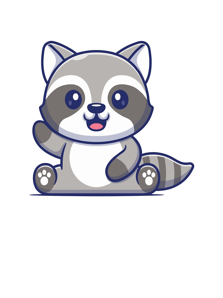 Cute Waving Raccoon Cartoon Sitting by Lorraine N 	 Morneau