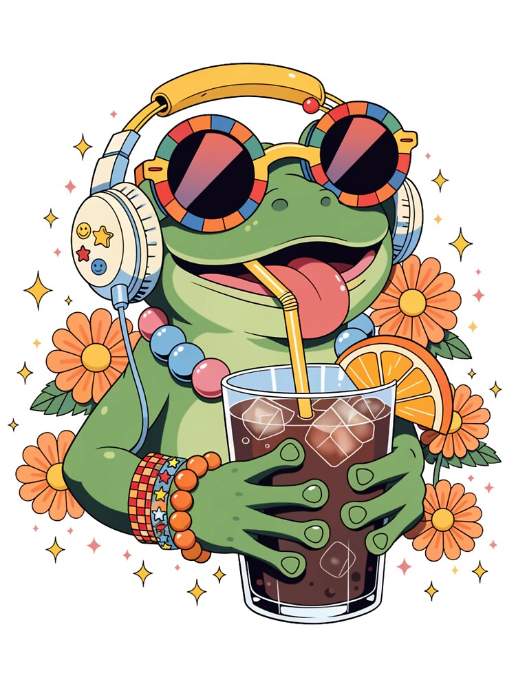 Cute Coffee Frog Sticker | Kawaii Retro Frog with Sunglasses | Cozy Café Aesthetic | Vintage 70s Animal Art by CoquetteLunaCo