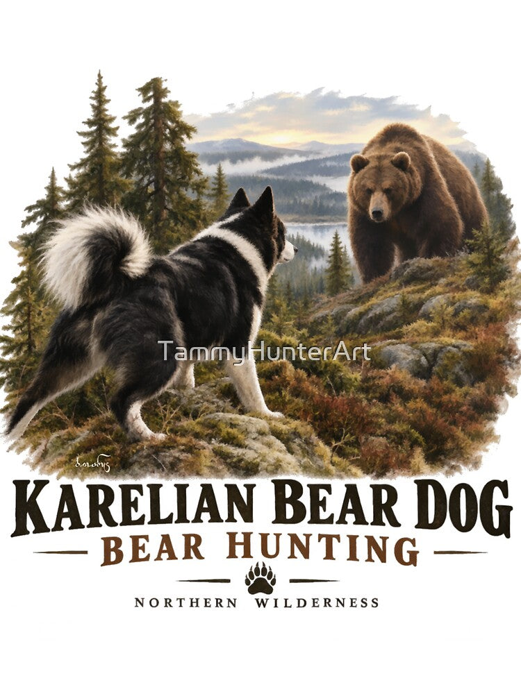 Karelian Bear Dog Bear Hunting Vintage Hunting Logo by TammyHunterArt