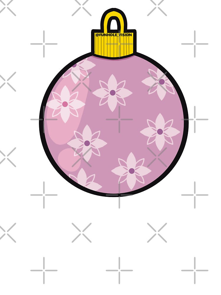 Simple Pink Holiday Tree Ornament with Flowers by FunholeVision