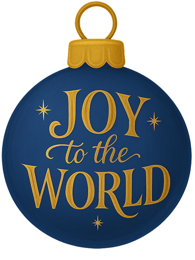 Joy to the World Blue Christmas Ornament – Elegant Gold Holiday Design for Clothing & Home Décor by Painted Moon by Luna Bee™