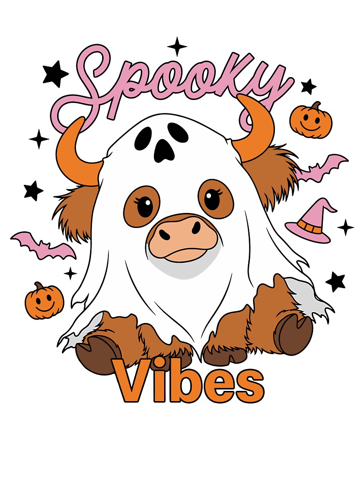 Spooky Vibes Ghost Highland Cow Halloween by KroghDs