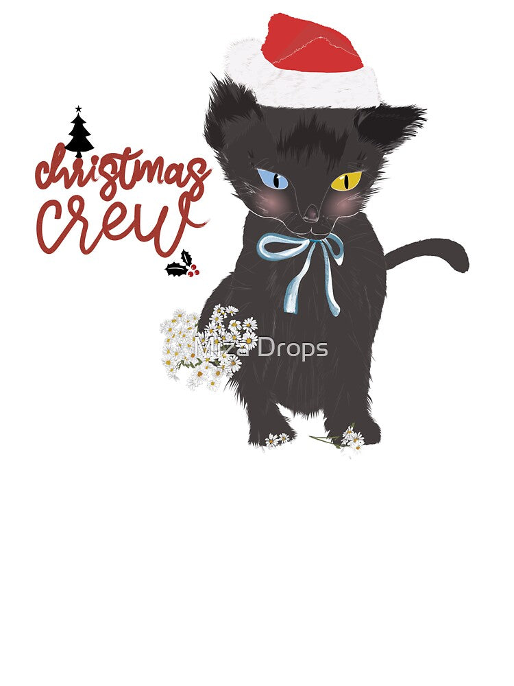 Christmas Theme Christmas Crew Black Cat – Cute Holiday Kitty with Santa Hat by Miza Drops
