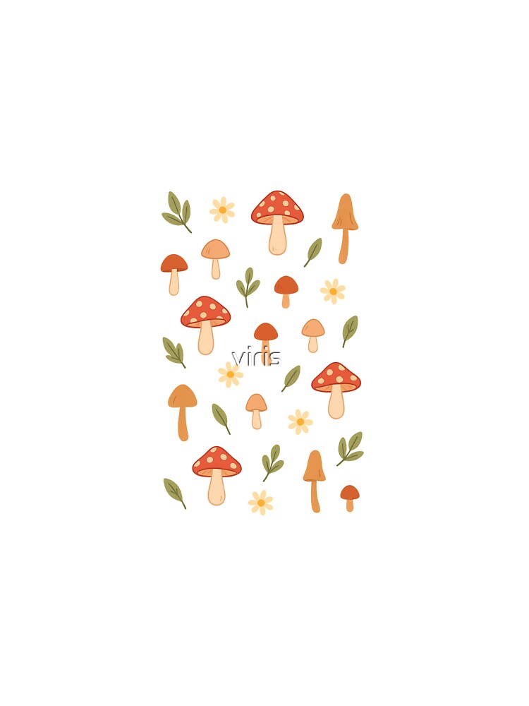 Cottagecore Mushroom Meadow – Red Toadstools and Daisies by viris ☆