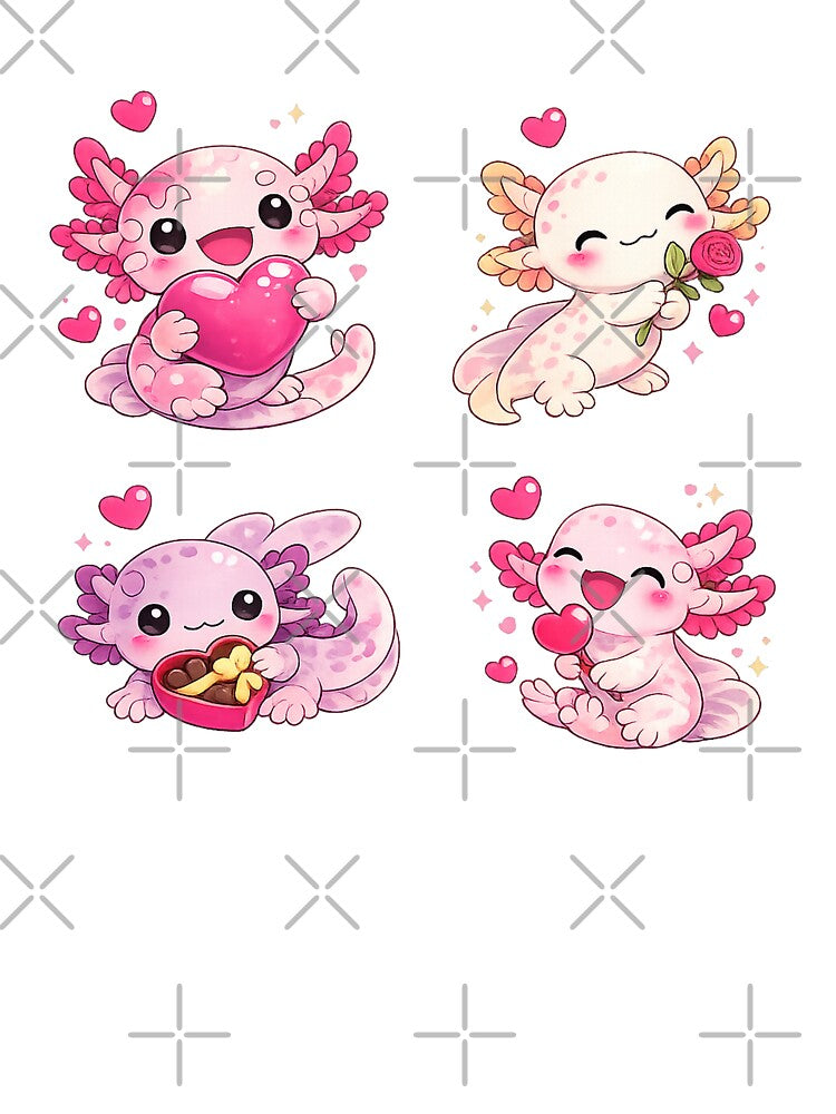 Cute Axolotl Valentine Love Set – Kawaii Pink Axolotl Illustration by RetroPop23