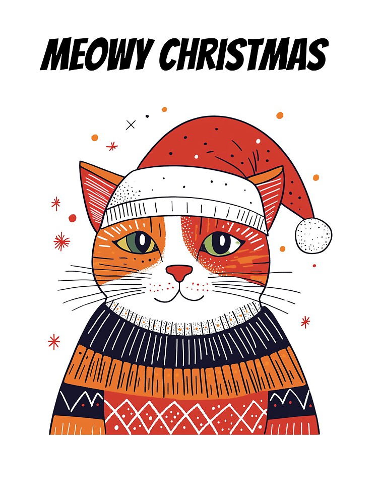 Meowy Christmas Funny Orange Cat With Christmas Hat by cicicreativeart