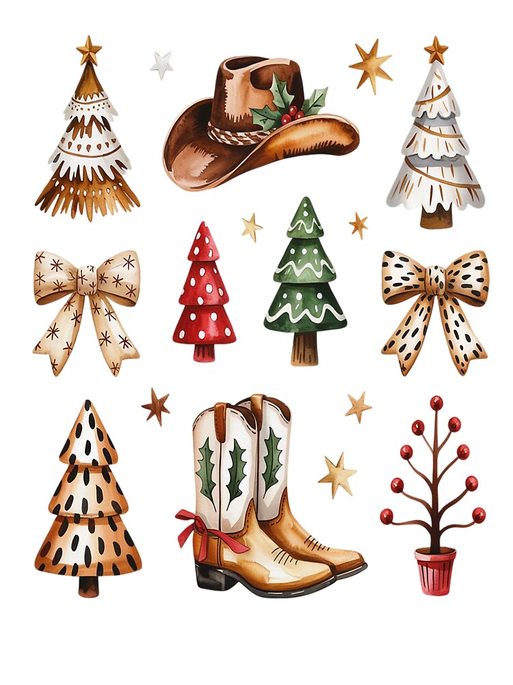 Cowboy Boots Hat Christmas trees Cow Bows by VladoZork