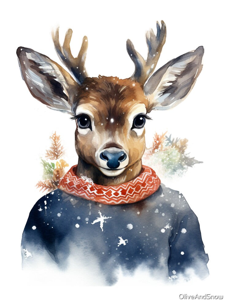 Cute Christmas Xmas Deer Festive Mood Seasonal Greetings by OliveAndSnow