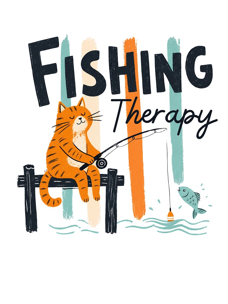 Fishing Therapy Cat | Cute Retro Fishing Cat Design for Anglers & Cat Lovers by GroveLaneCreative