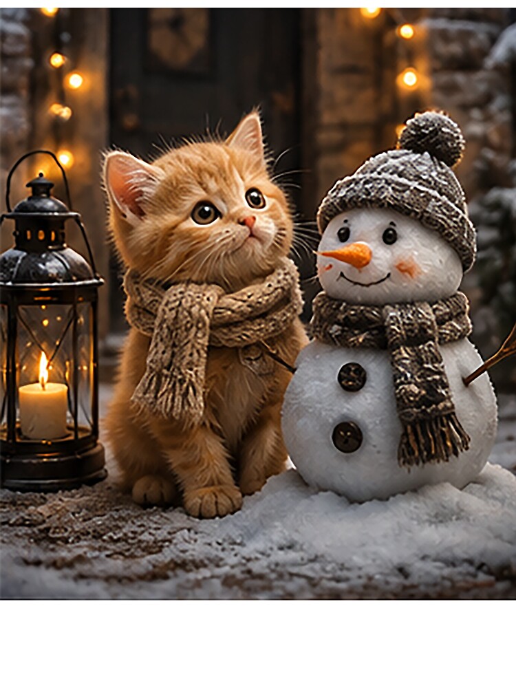 Cozy Winter Friendship Cat Illustration by Sara-Ai