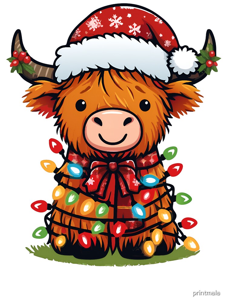 Christmas Highland Cow by printmala