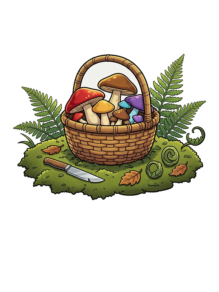 Mushroom Foraging Basket 3D Comic Art by DIUMERI