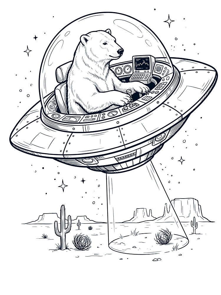 Vintage Polar Bear Riding UFO Animal Lover by DoodleTortle