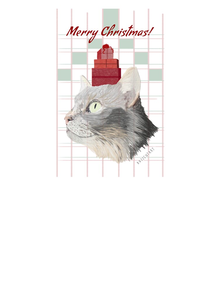 Gray Cat Christmas by buzzcutart