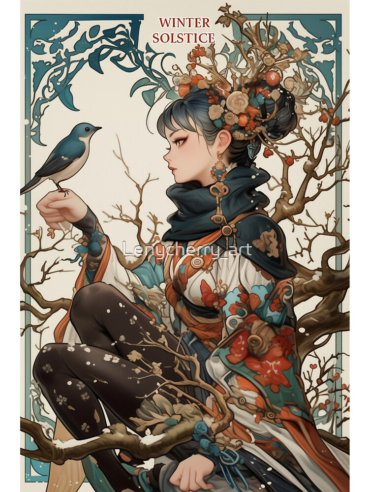 Winter Solstice woman and the bird by Lenycherry_art