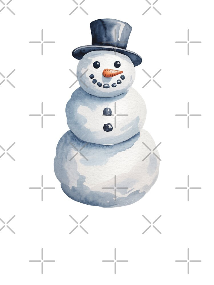Watercolor Snowman Art - Blue Top Hat Classic Winter Holiday Illustration by Random Candy Studio