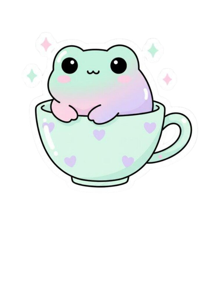 Cute Frog Tea Sticker | Kawaii Frog in Cup | Pastel Aesthetic Cozy Frog by ZYNORAworld