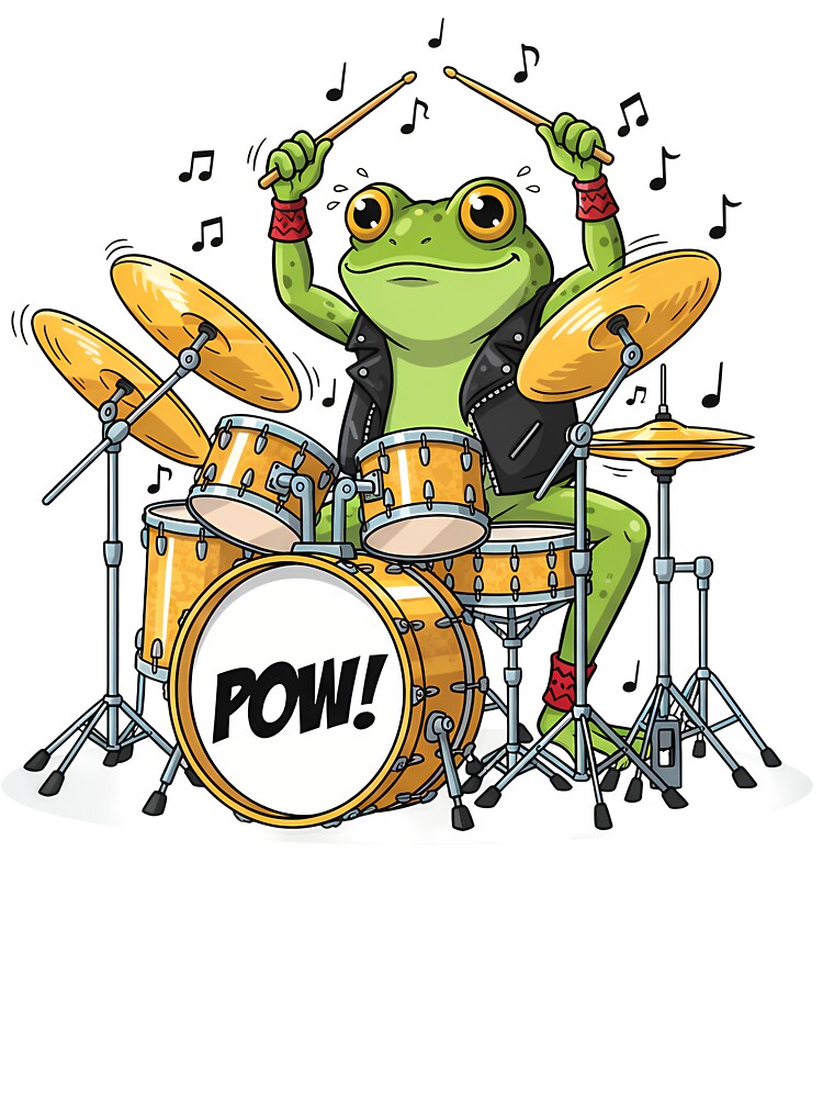 Funny Frog Drummer – Cartoon Animal Playing Drums Music Design by hn79