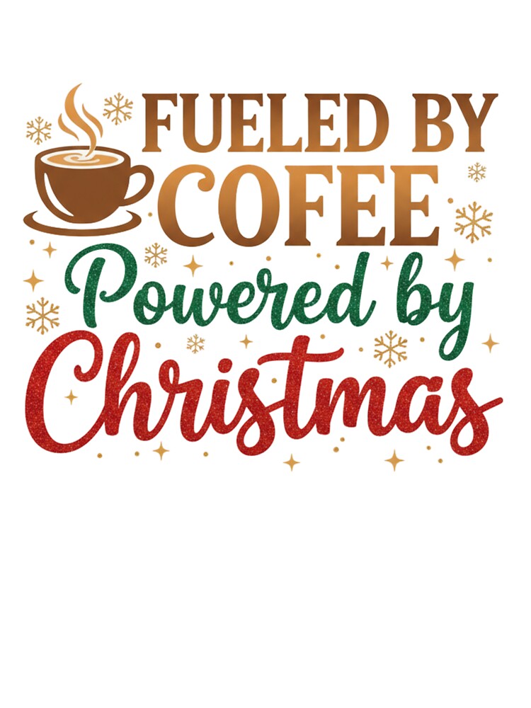 Fueled By Coffee Powered By Christmas. Funny Holiday Quote by Aarvya Fashion Club ( A.F.C )