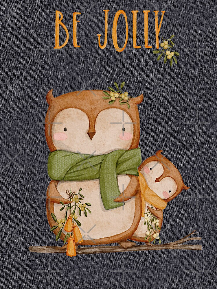Cute Owls Be Jolly Christmas cards spirit by Anya Illustration Studio