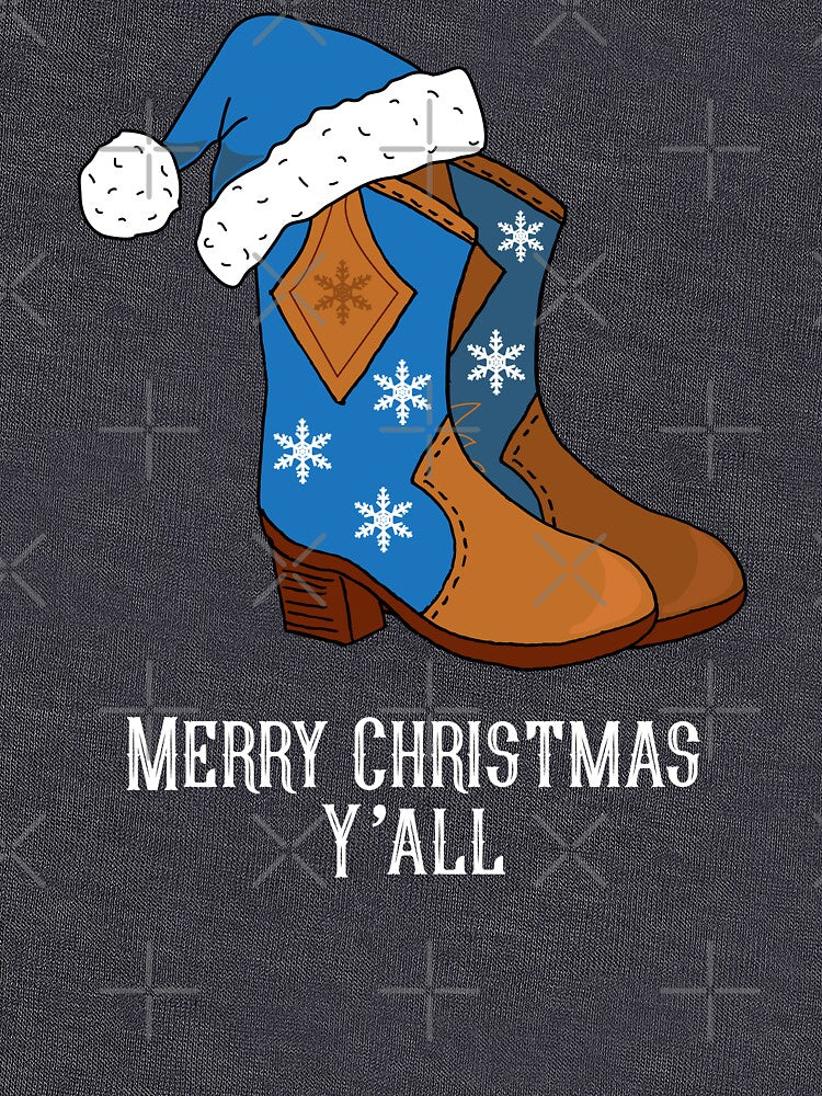 Merry Christmas Y'all Blue Country Cowboy Boots by HotHibiscus