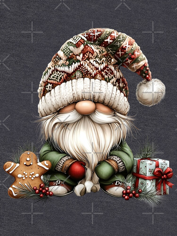 Cozy Christmas Gnome with Knit Hat and Gingerbread Cookie – Cute Winter Holiday Art by MKDigitalPrints