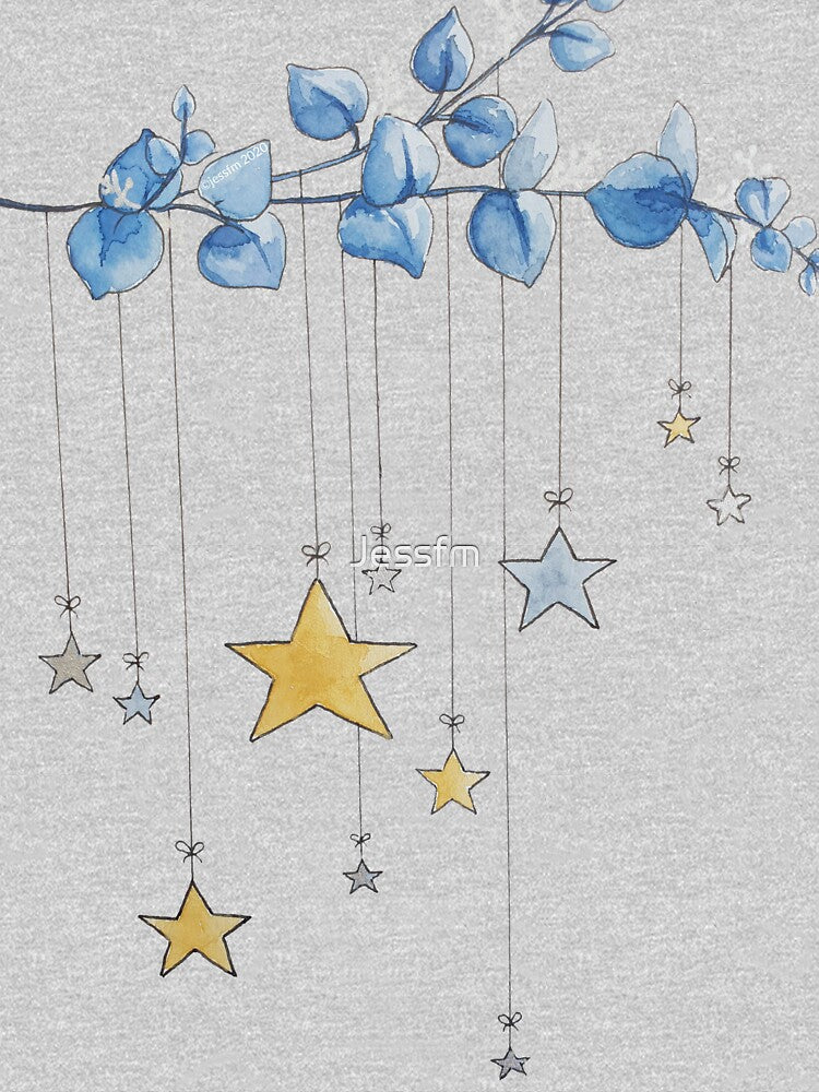Watercolor Eucalyptus Branch and Stars by Jessfm
