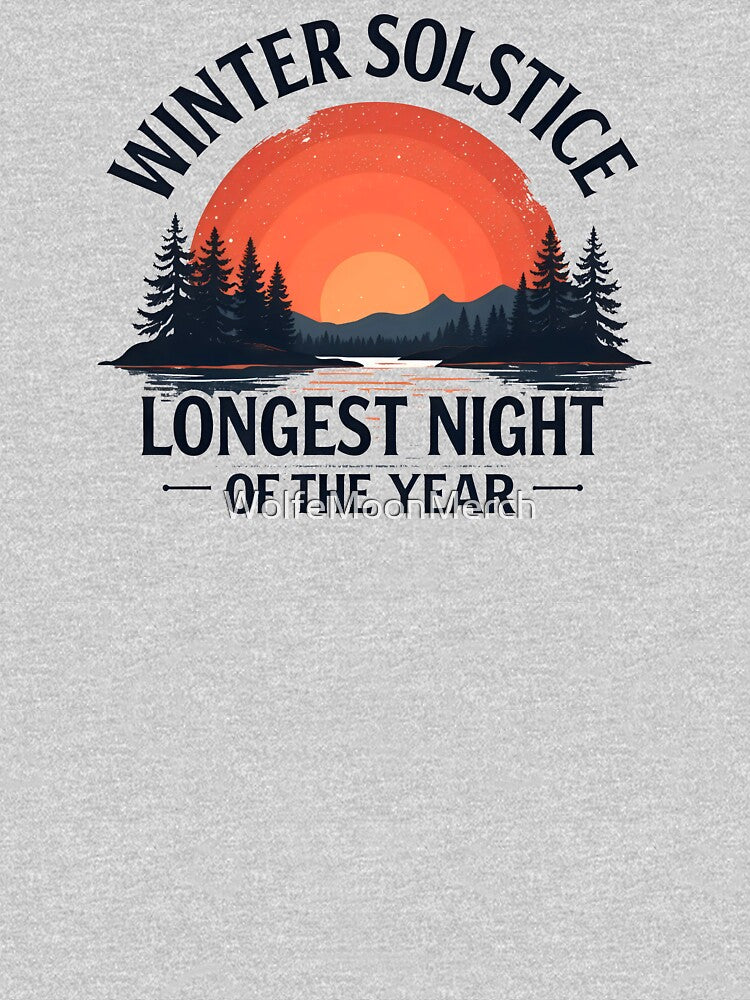Winter Solstice T-Shirt - Longest Night of the Year Design, Retro Sunset and Forest Graphic Tee, Seasonal Celebration Apparel by WolfeMoonMerch