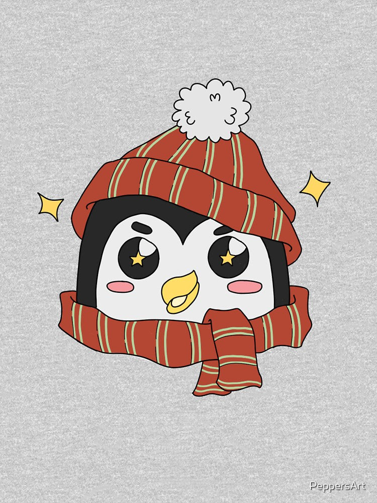 Cute Penguin in Red Sweater & Beanie  Christmas Holiday Design by PeppersArt