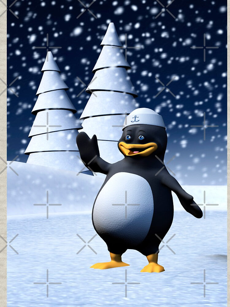 Cute Winter Sailor Penguin Snowy Holiday Art by Vac1