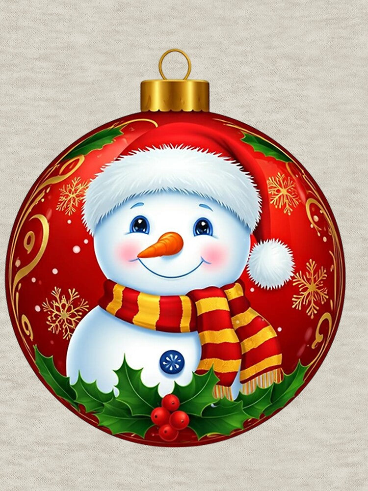 Festive Christmas Ornament with Snowman | Red and Gold Holiday Bauble Illustration | Cheerful Winter Decoration Art by PixelVibe782