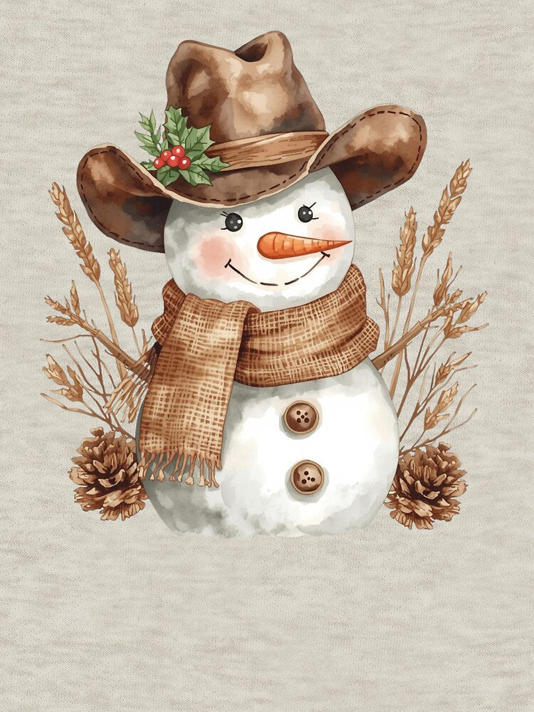 Country Christmas Snowman Illustration | Cowboy Hat Snowman Rustic Holiday Design For Clothing & Accessories by KimmiesColors