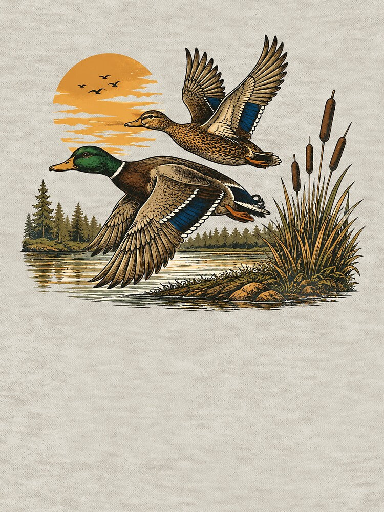Retro Flying Mallard Duck, Classic Waterfowl Hunting, Vintage Wetland Wildlife Nature by Cchotlan