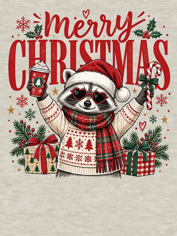 Merry Christmas Raccoon, Cute Holiday Coffee, Festive Woodland Animal, Cozy Christmas Coffee Lover, Adorable Winter Holiday Gift by Quiajia