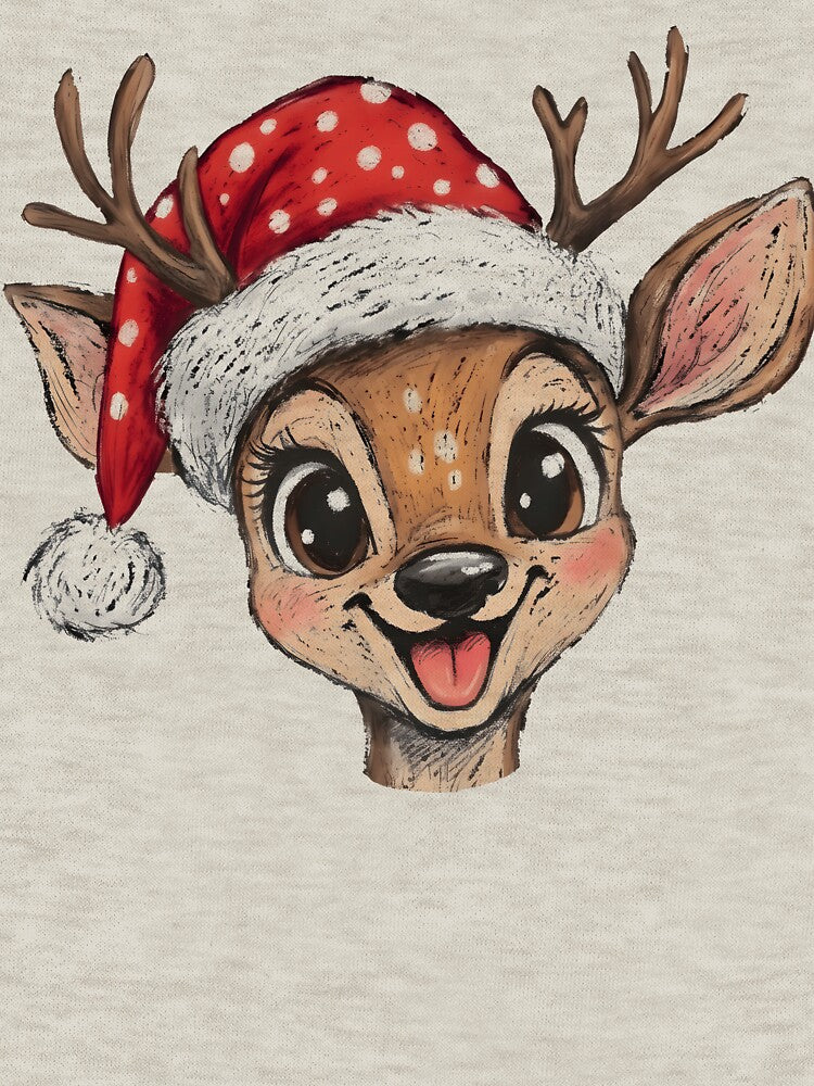 Cute Christmas Reindeer Shirt, Santa Hat Deer Graphic Tee, Kawaii Holiday Christmas Gift, Festive Winter Top by Phirivey