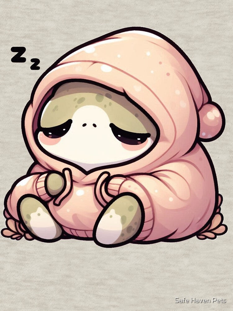 Sleepy Frog in Cozy Pink Hood Cute Kawaii Frog Pajamas by Safe Haven Pets