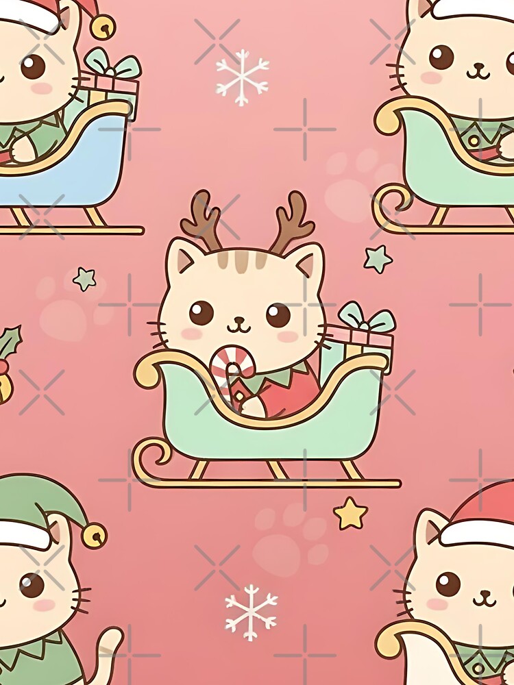 Cute Christmas Cat Sleigh Pattern with Santa Hats and Gifts by ArtDesignTp